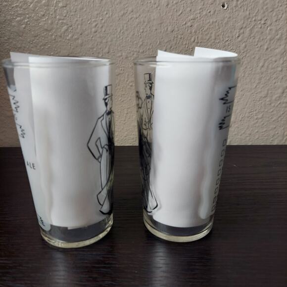 VTG Federal Glass Highball Cocktail Fancy Couple Drink List 5" Set Frosted Back - Picture 5 of 7